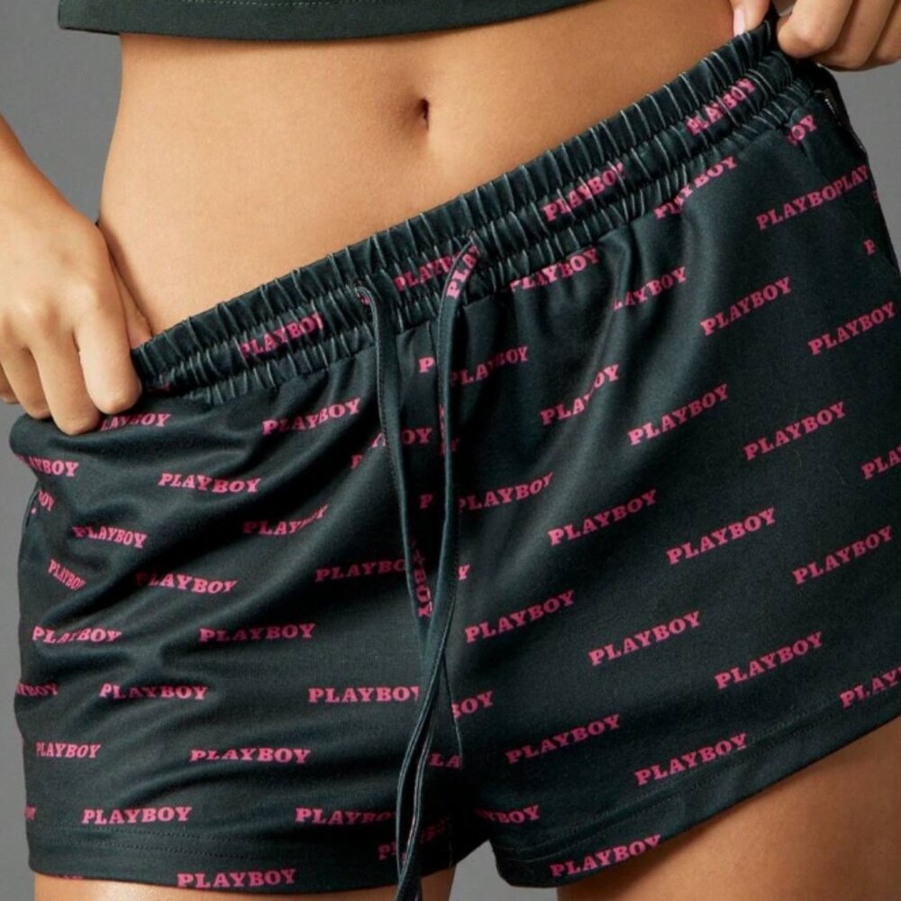 Playboy Logo Print Drawstring Shorts with Elastic Waistband - Picture 3 of 4